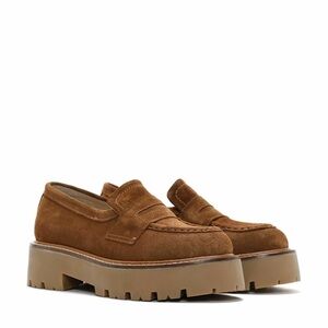 Derimod Suede Platform Lug Loafers Brown EU 39 Chunky